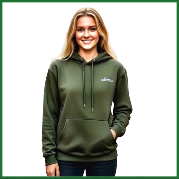 Brooklyn Karma Tops - Brooklyn Karma Olive Green ‘California’ Hoodie. Large